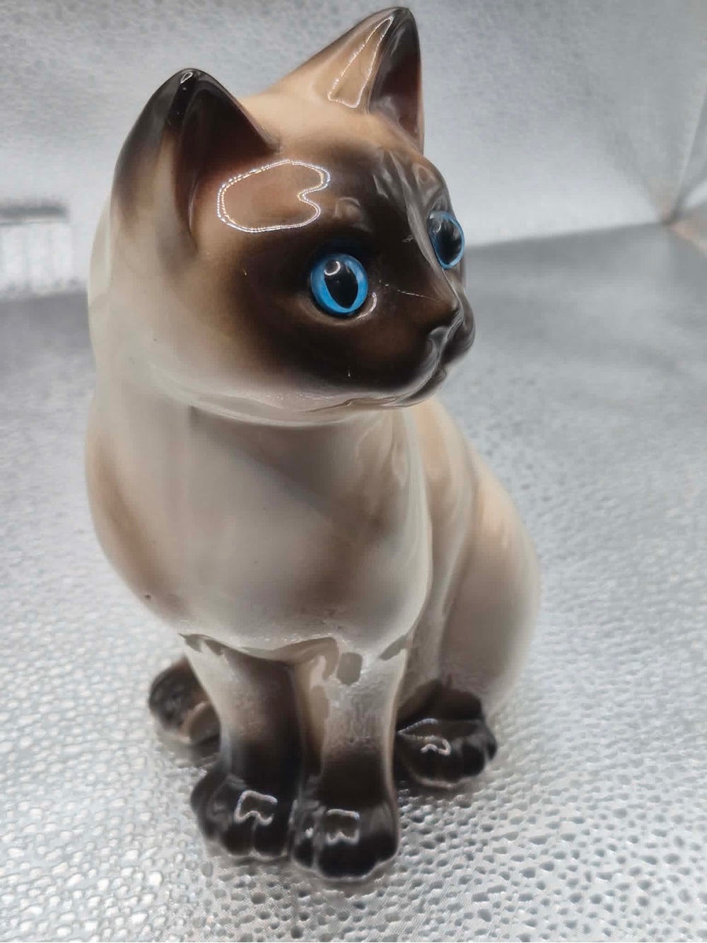 Cute Siamese Cat Statue Figurine Big Blue Glass Eyes - Vintage Josef Originals - Picture 10 of 11